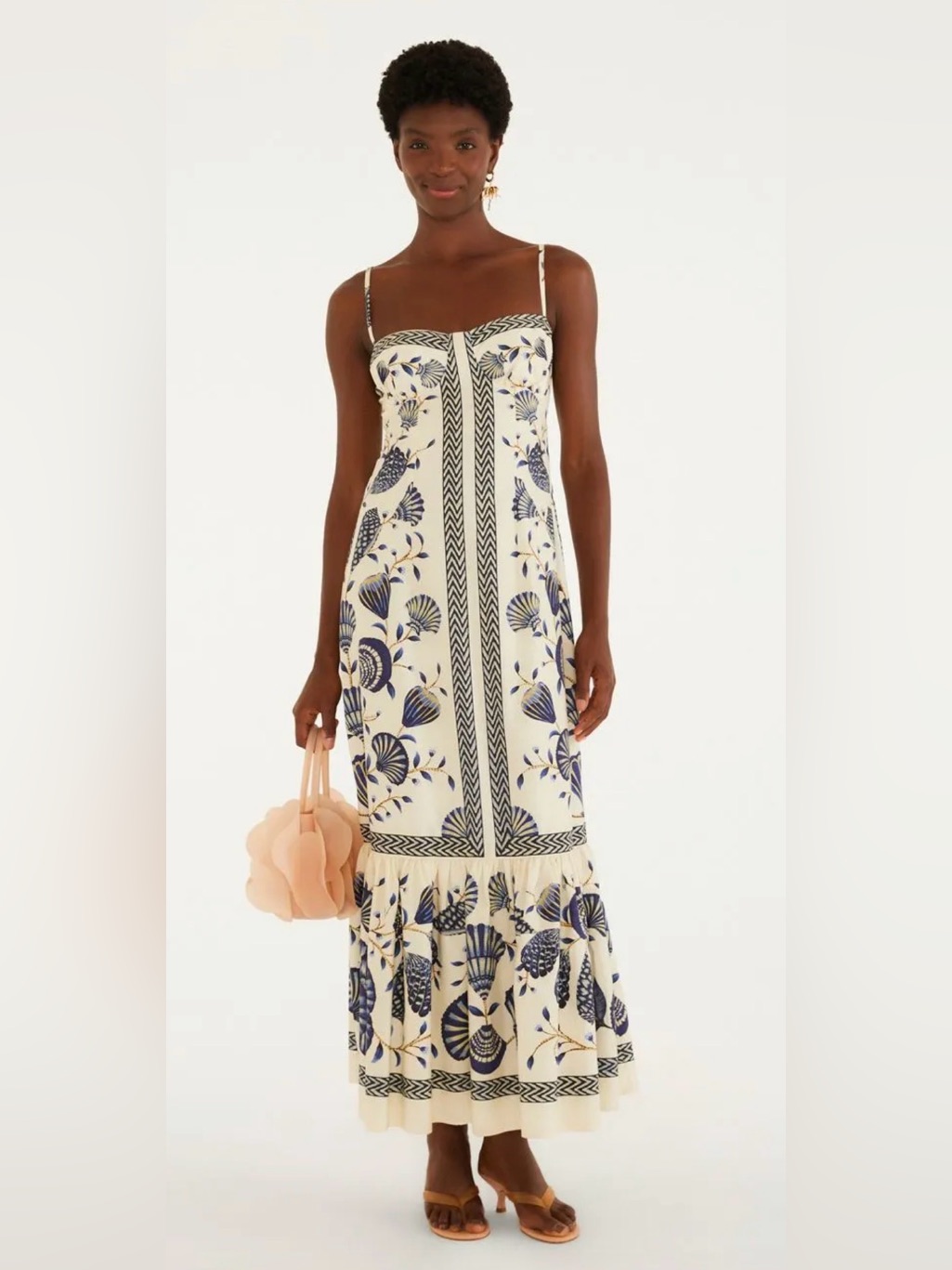 Nwt Farm Rio (Brazil) Cream And Navy Sea Shell Floral Maxi Dress